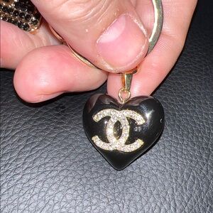 Authentic Chanel Black Heart CC charm Gold